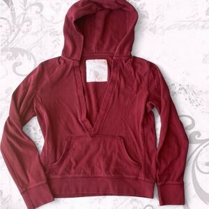 Women’s Deep V Hooded Pullover Sweatshirt - Burgundy